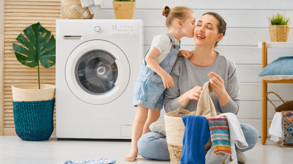 cleaning with kids and laundry